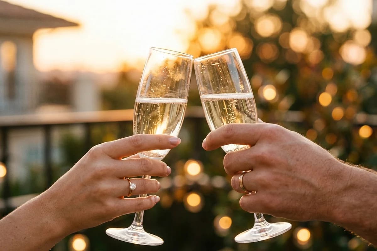 A champagne toast to celebrate a weekend proposal escape near Brisbane in South East Queensland